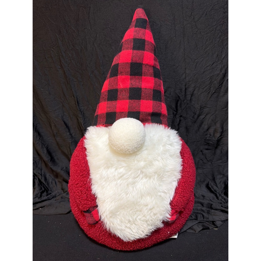 Mainstays Christmas Gnome Decorative Pillow Red Buffalo Plaid Sherpa 22in x 12in